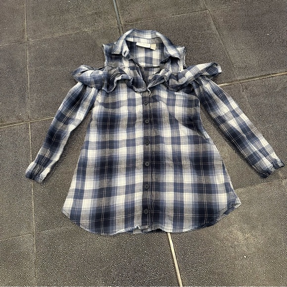 The Children's Place Girls Lake Blue Plaid Cold Shoulder Shirt Dress. Size 5/6 - Picture 3 of 12